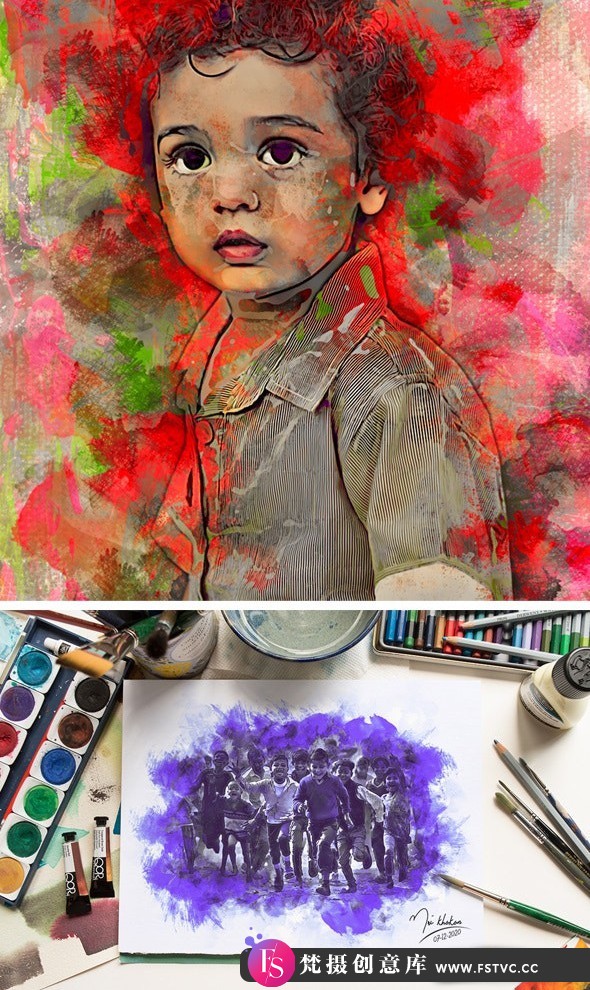 [PS动作下载]水彩画艺术特效PS动作Watercolor Art Photoshop action附视频教程