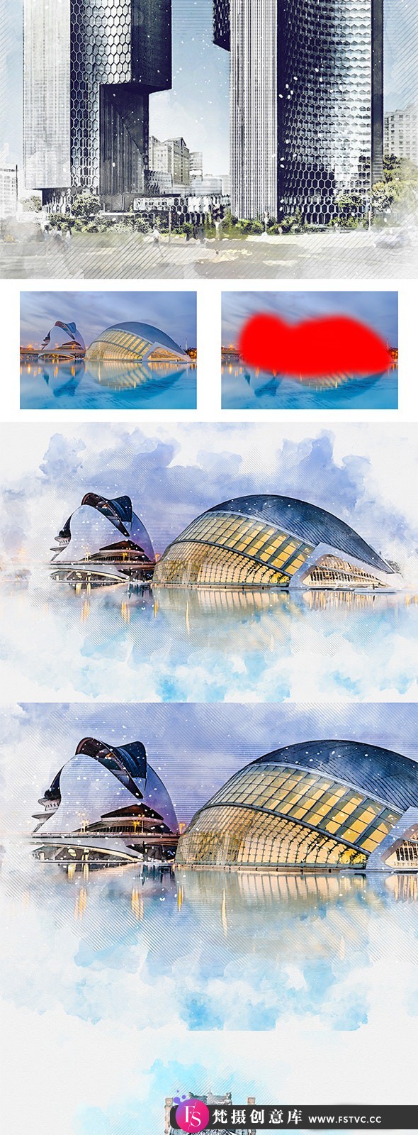 图片[4]-[PS动作下载]建筑水彩绘画Photoshop动作 Architecture Watercolor Photoshop Action-梵摄创意库