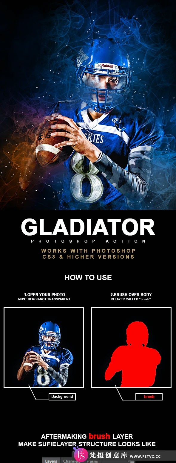 [PS动作下载]烟雾粒子特效PS动作 Gladiator Photoshop Action附视频教程-梵摄创意库