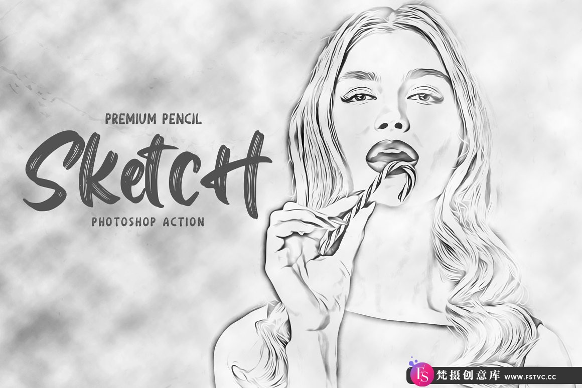 [PS动作下载]一键铅笔素描绘Photoshop动作 Pencil Sketch Photoshop Action-梵摄创意库