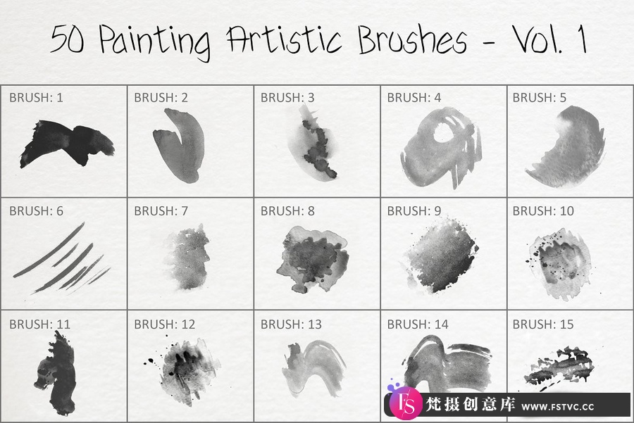 50种CG绘画艺术PS画笔 50 Painting Artistic Brushes – Vol. 1-梵摄创意库