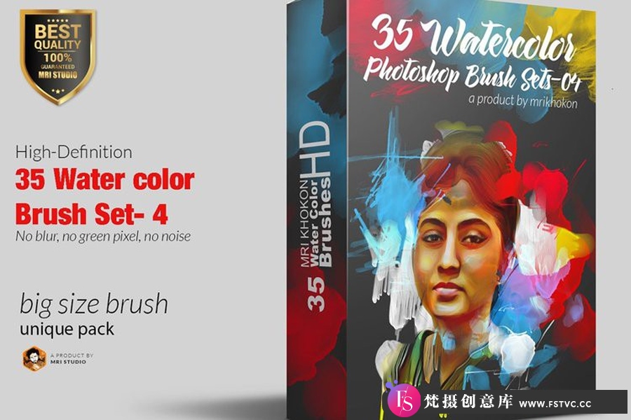 水彩水墨笔触Photoshop笔刷套装 Water Color Photoshop Brush Set-4-梵摄创意库