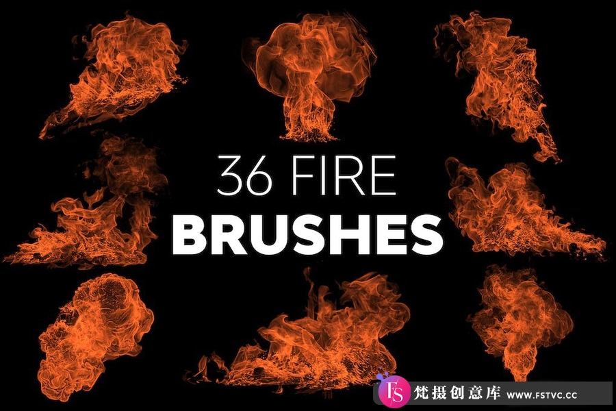 36组高清晰PS火焰笔刷 Fire Brushes-梵摄创意库