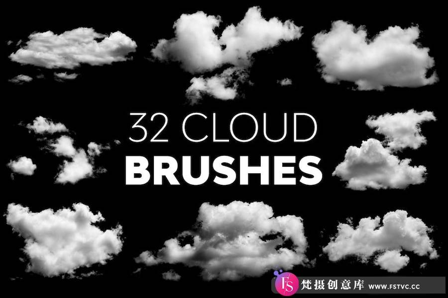 32组高清晰白云云朵笔刷 Cloud Brushes-梵摄创意库