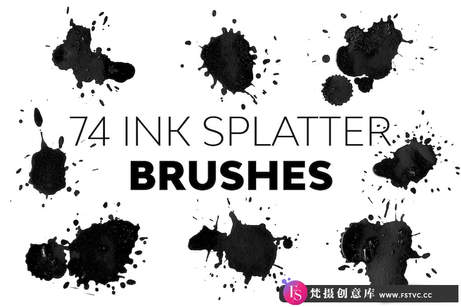 74组高清晰水墨飞溅PS笔刷 Ink Splatter Brushes