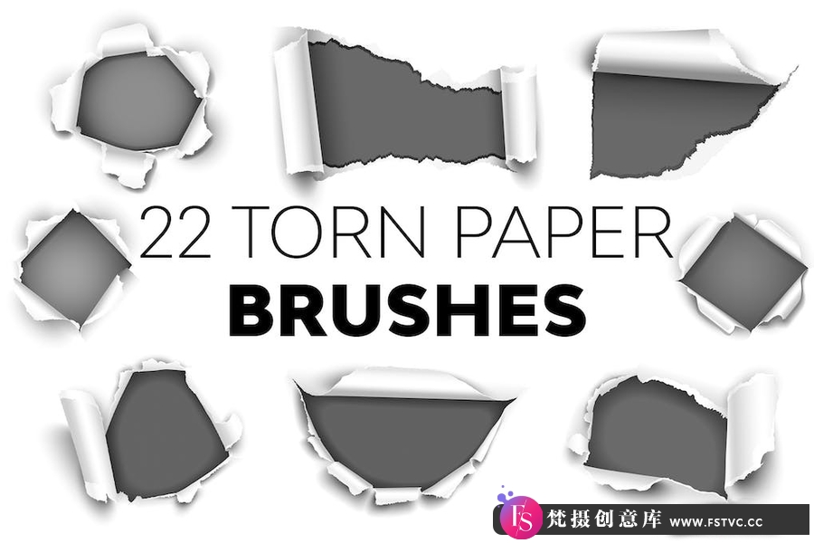 22组高清晰撕纸效果PS笔刷 Torn Paper Brushes-梵摄创意库