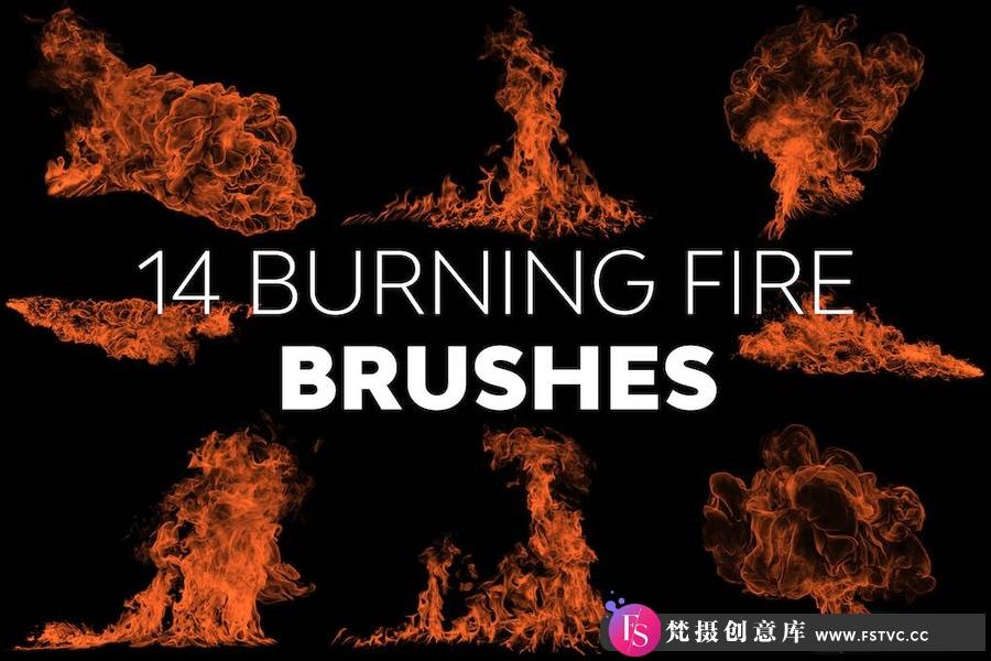 14支燃烧的火焰PS笔刷 Burning Fire Brushes-梵摄创意库