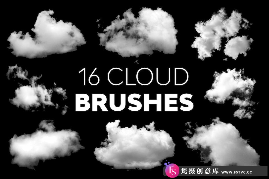 16款白云PS笔刷 Cloud Brushes-梵摄创意库