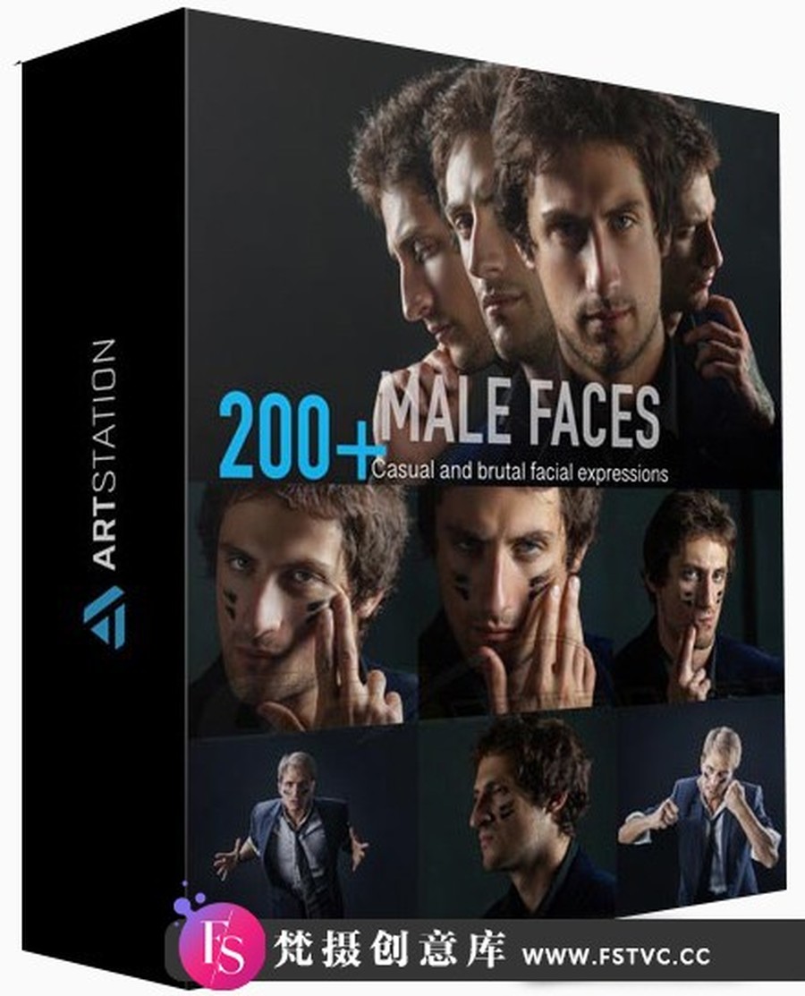 200+男性面部表情随意而残酷的面部表情角色绘画参考素材-梵摄创意库