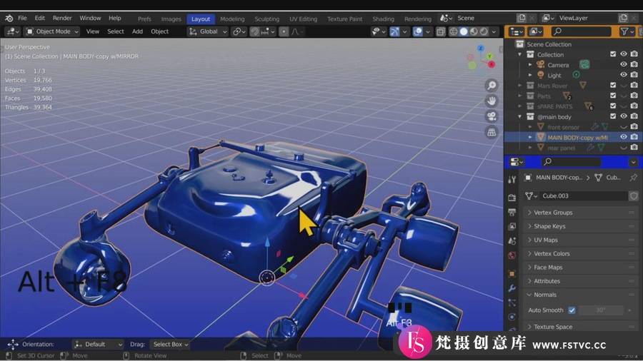 Blender 3D火星车建模改造完整制作流程视频教程-中英字幕-梵摄创意库