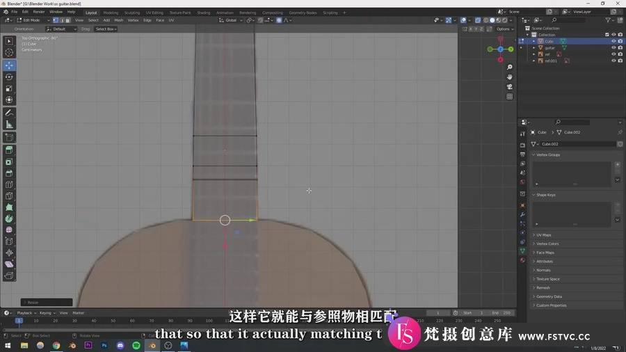 Blender吉他场景实例制作建模渲染视频教程-中英字幕-梵摄创意库