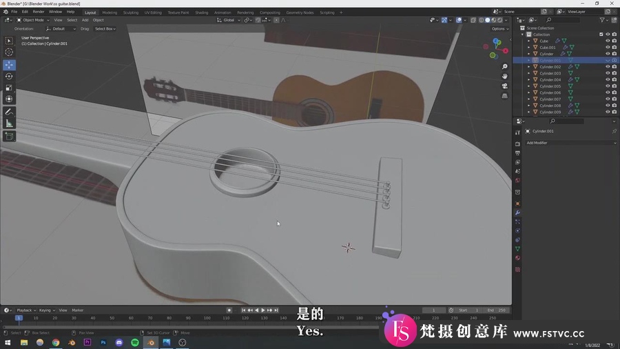 图片[2]-Blender吉他场景实例制作建模渲染视频教程-中英字幕-梵摄创意库