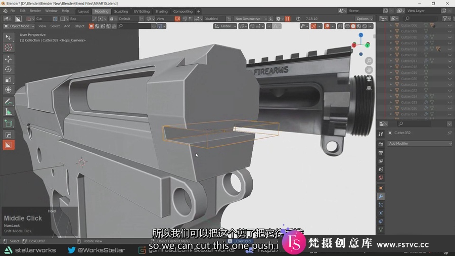 Blender 3D 步枪武器建模烘焙细节和纹理贴图全过程-中英字幕-梵摄创意库
