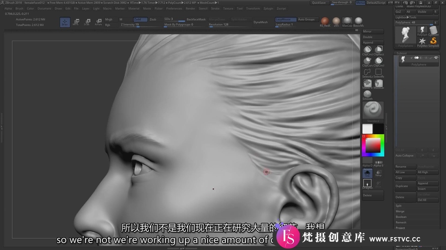 图片[5]-Zbrush教程-在Zbrush中雕刻逼真的女性面孔技巧教程-中英字幕-梵摄创意库