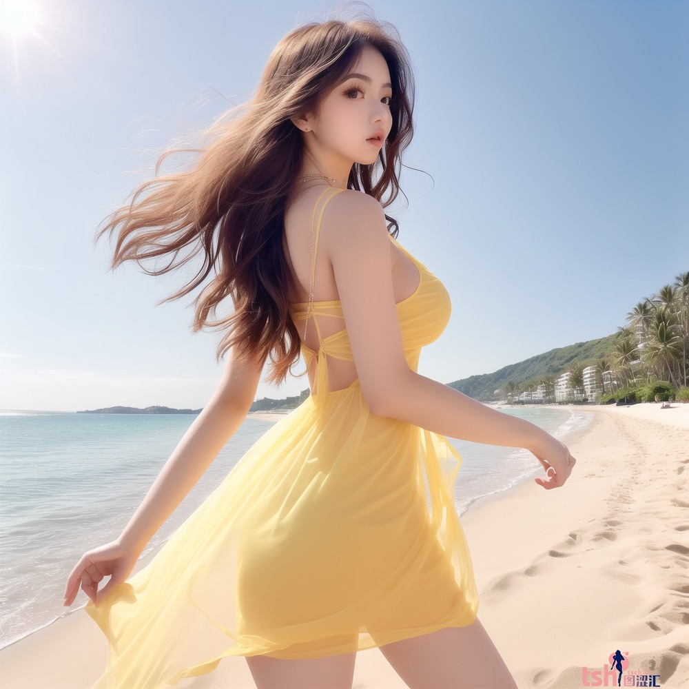 01黄裙子沙滩美女-图涩汇