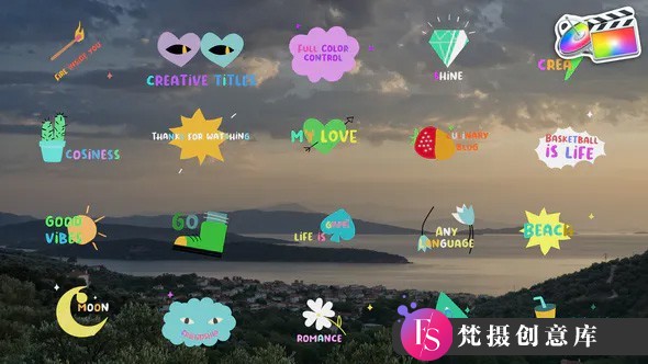 FCPX插件-抖音卡通贴纸标题fcpx插件Creative Cartoon Stickers | FCPX-梵摄创意库