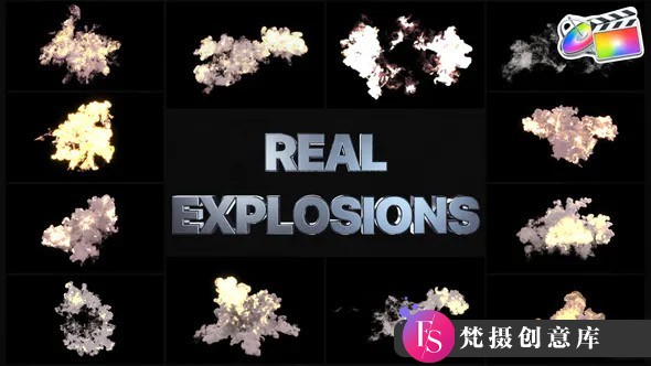 FCPX插件-12个烟雾爆炸特效动画模板 Real Explosions fcpx-梵摄创意库