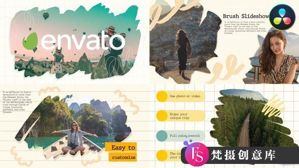 达芬奇多彩时尚幻灯片模版 Brush Slideshow for DaVinci Resolve-梵摄创意库
