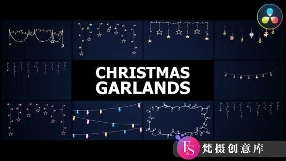 达芬奇手绘节日灯光元素模版 Christmas Garlands | DaVinci Resolve-梵摄创意库