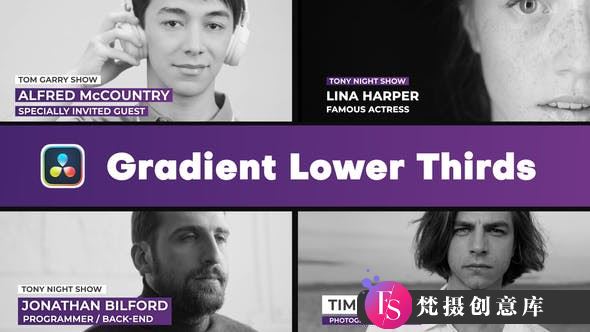 下三分之一标题模版 Simple Gradient Lower Thirds | DaVinci Resolve-梵摄创意库