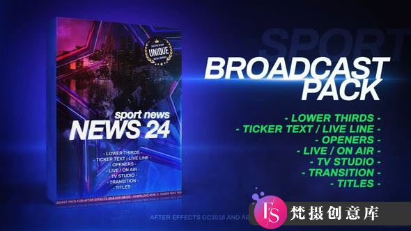 全新体育新闻栏目AE片头模板 – Broadcast Pack-梵摄创意库