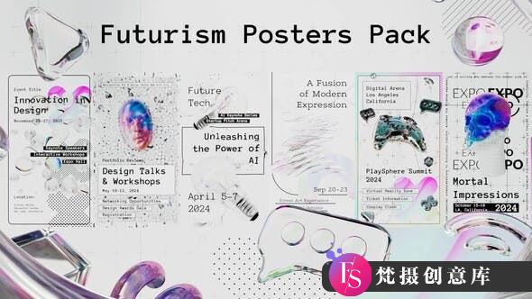 赛博风竖屏海报动画模板- Futuristism Poster Pack-梵摄创意库