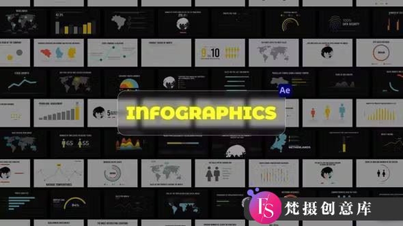 扁平化信息数据图表柱状图饼状图动画AE模板- Infographics