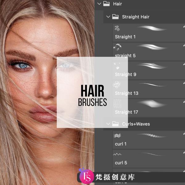 [人物化妆笔刷][插件发布]44组人像精修头发笔刷Tamara Williams-Hair Photoshop Brushes