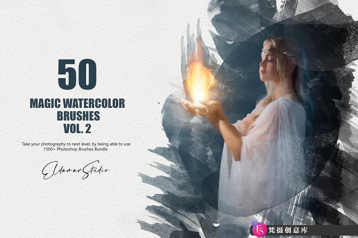 [水墨水彩笔刷][插件发布]50支魔法水彩笔刷第二卷 50 Magic Watercolor Brushes – Vol. 2-梵摄创意库