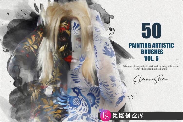 [CG绘画笔刷][插件发布]50 种绘画艺术画笔PS笔刷包-50 Painting Artistic Brushes – Vol.6