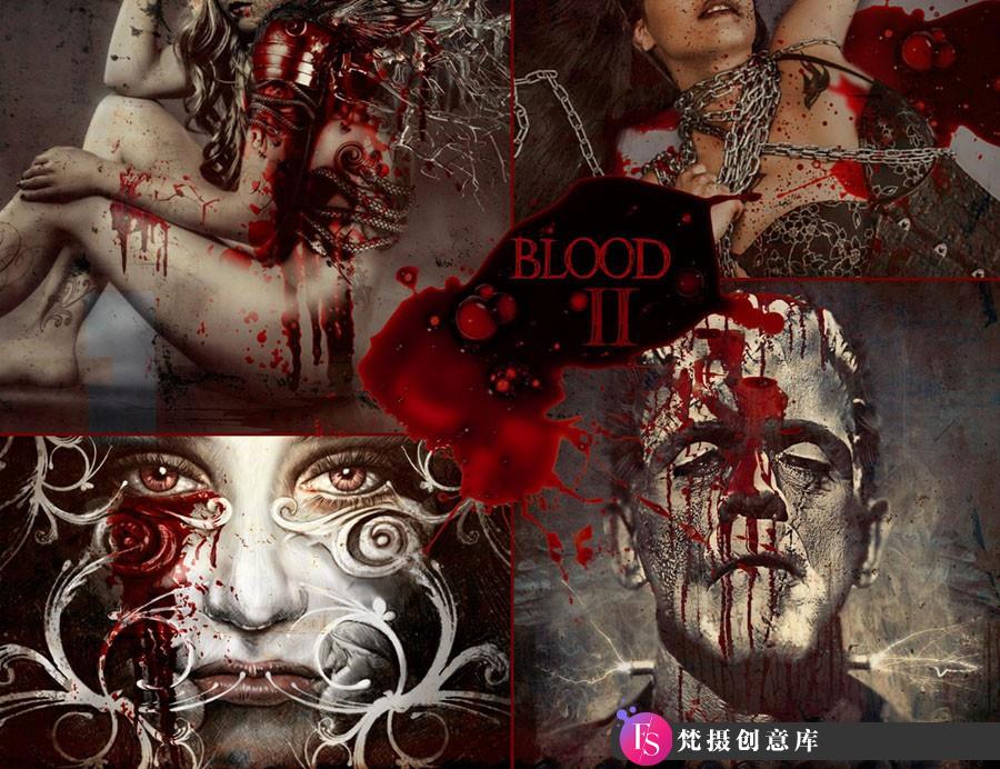 [特效创意笔刷][插件发布]Rons 120组立体喷溅血迹流淌效果PS笔刷(Rons Blood II Brushes)