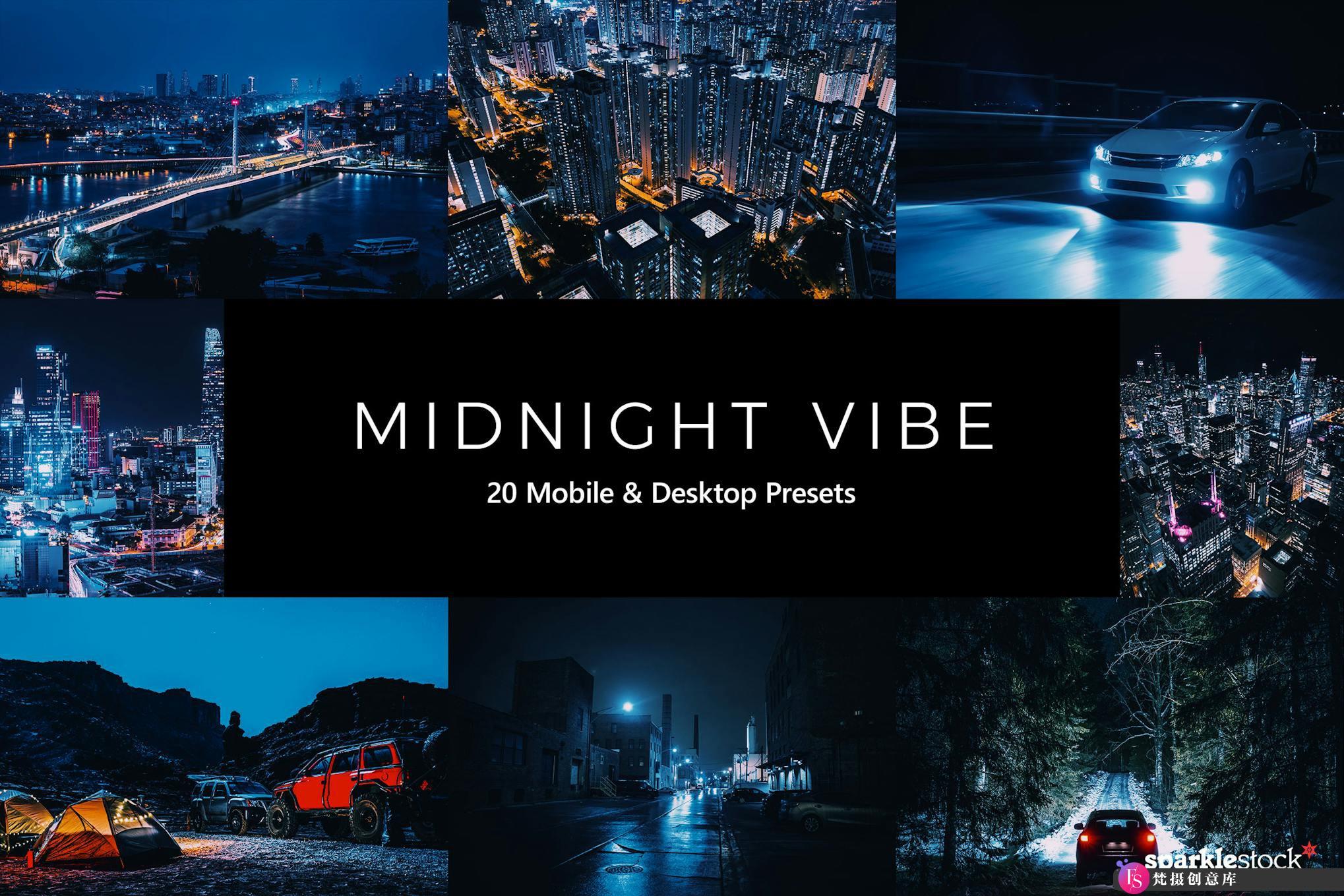 城市午夜暗蓝电影LUT预设/LR预设 Midnight Vibe Presets & LUTs-梵摄创意库