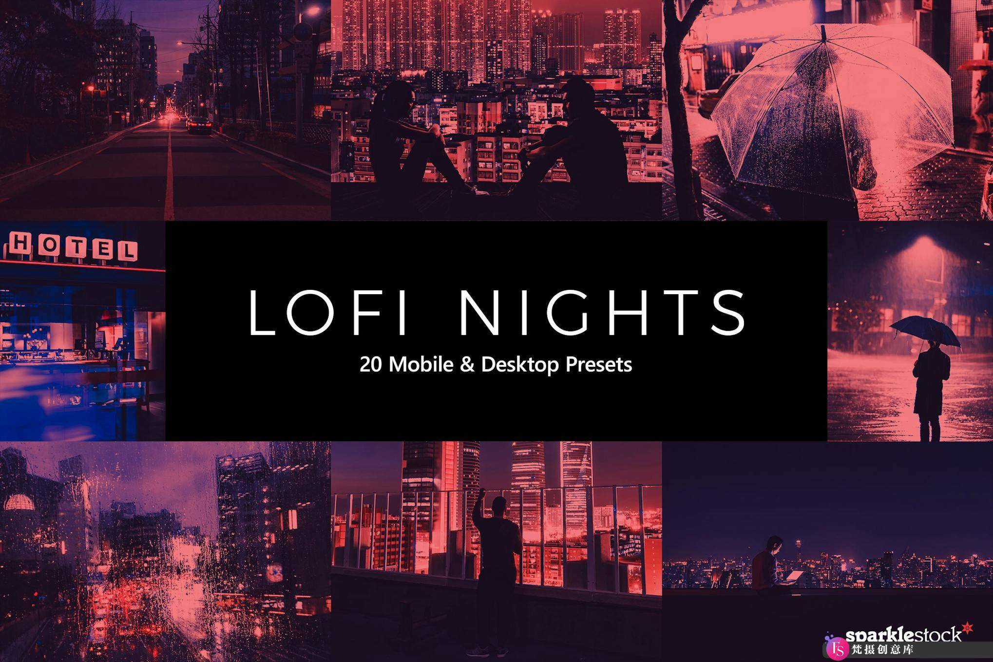 低保真城市电影朋克风LUT预设/LR预设 LoFi Nights Presets & LUTs-梵摄创意库