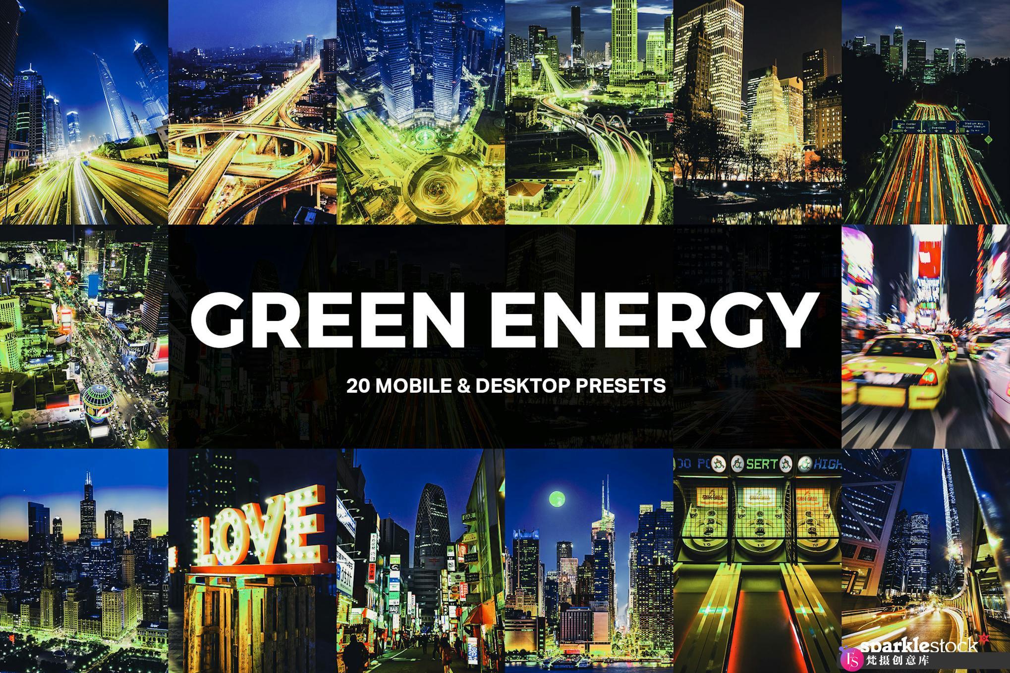 霓虹绿朋克风电影调色LUT预设/LR预设 Green Energy Presets and LUTs-梵摄创意库