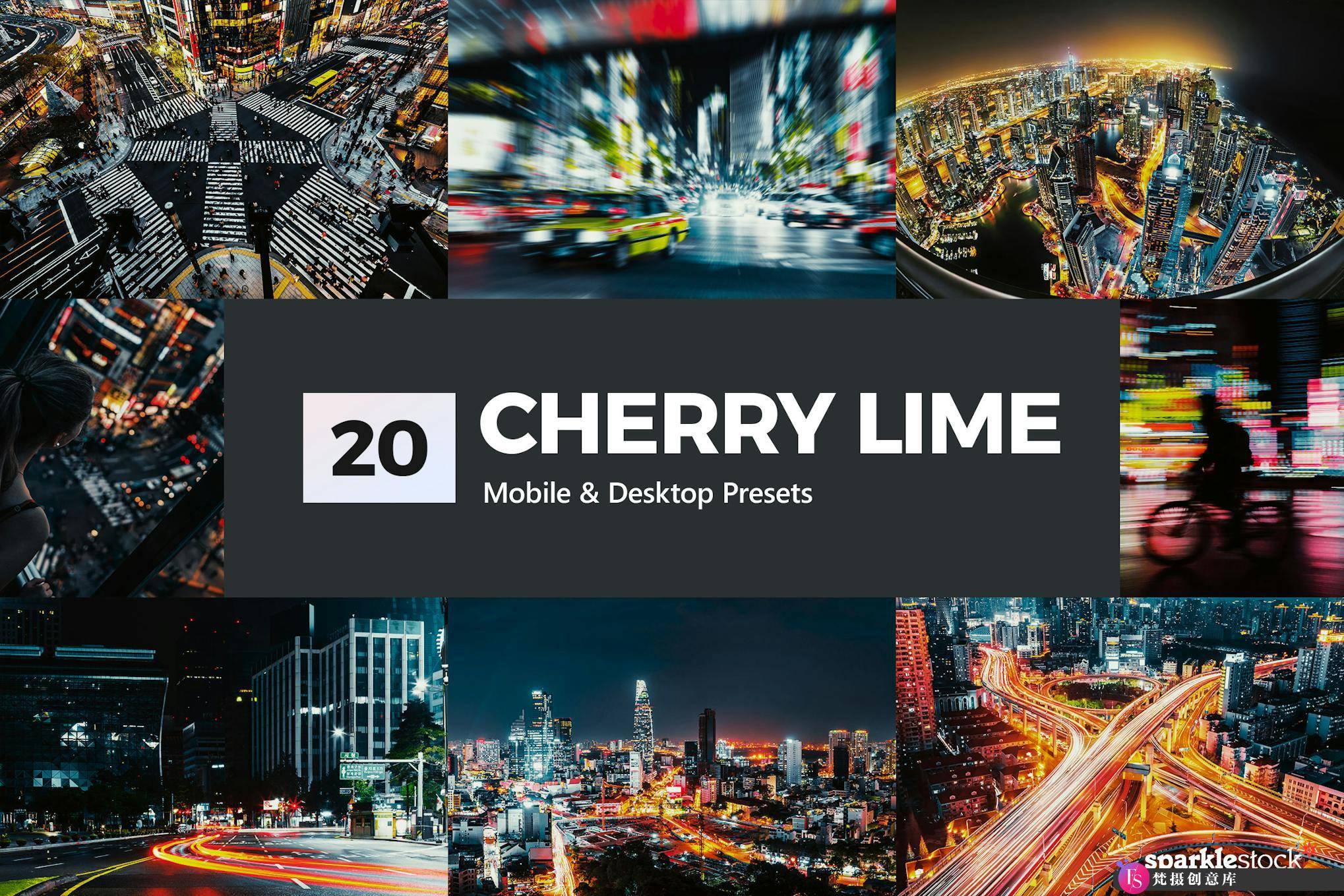 城市夜景流光电影调色LUT/LR预设 Cherry Lime Lightroom Presets & LUTs-梵摄创意库