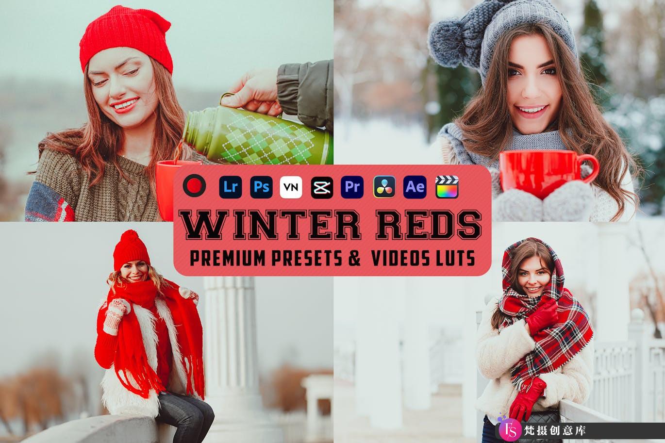 冬季温暖电影后期调色LUT预设 Winter Reds Luts Video & Presets-梵摄创意库