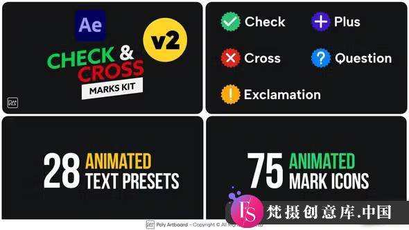 对与错标记图标动画AE模板合集 – Check & Cross Marks Vol.2-梵摄创意库