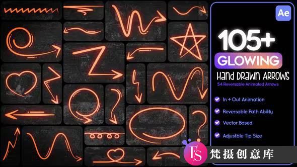 PR预设-105组手绘涂鸦发光箭头动画 105 Glowing Hand Drawn Arrows-梵摄创意库