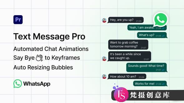 创意短信排版动画PR模板：WhatsApp文本消息专业展示效果