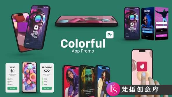 APP彩色应用展示PR模版 Colorful App Promo for Premiere Pro