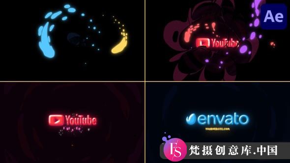 霓虹灯滴标志LOGO动画AE模板 Neon Drops Logo for After Effects - 梵摄创意库-梵摄创意库