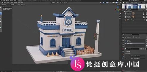 Blender低多边形警局建模教程：轻松打造3D警察局模型！ - 梵摄创意库-梵摄创意库