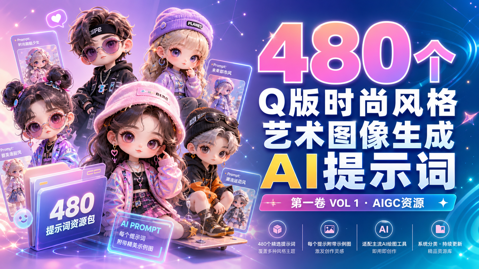 480个Q版时尚风格艺术图像生成AI提示词第一卷 VOL 1-AIGC资源