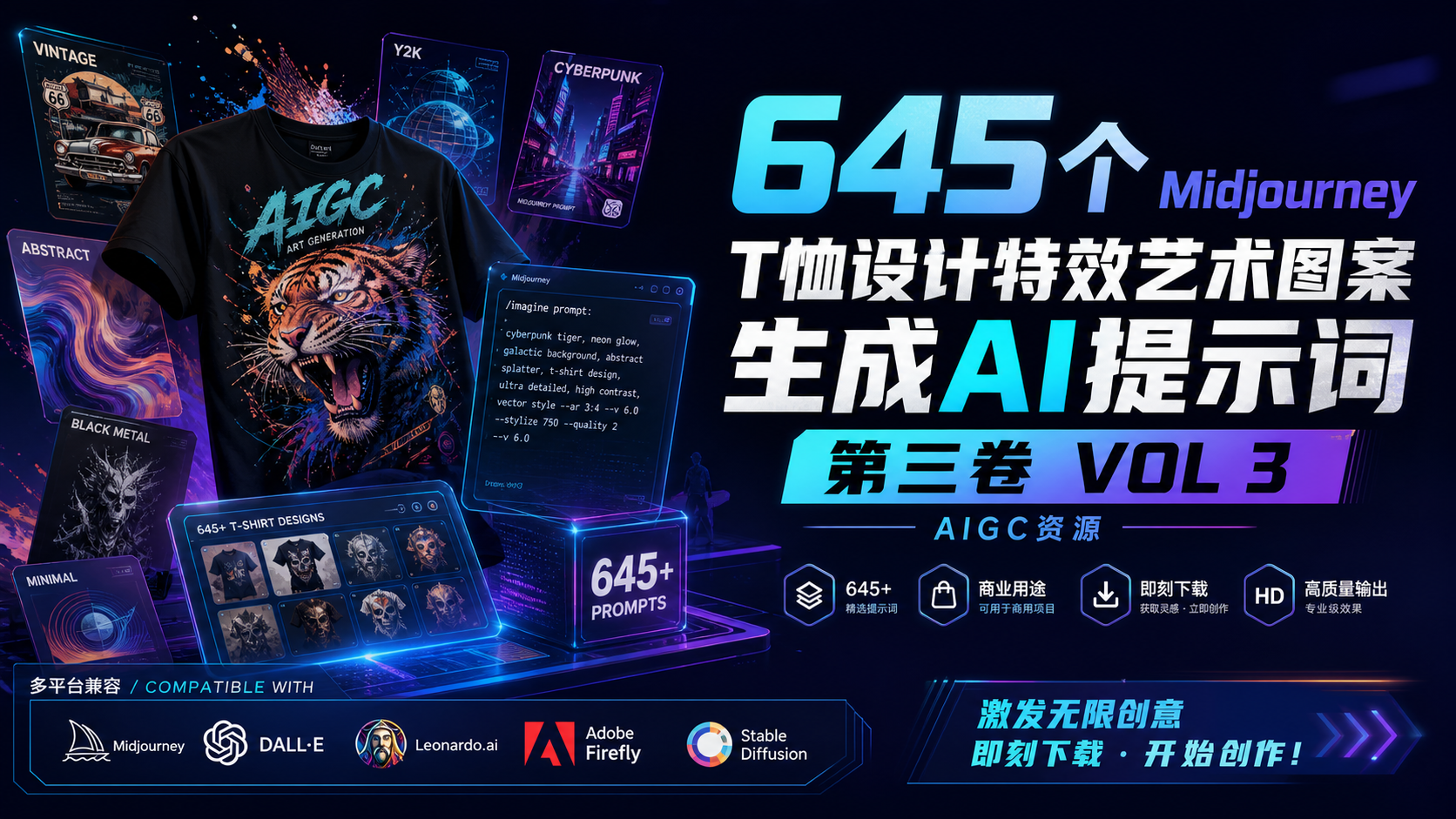 645个MidjourneyT恤设计特效艺术图案生成AI提示词第三卷 VOL 3-AIGC资源