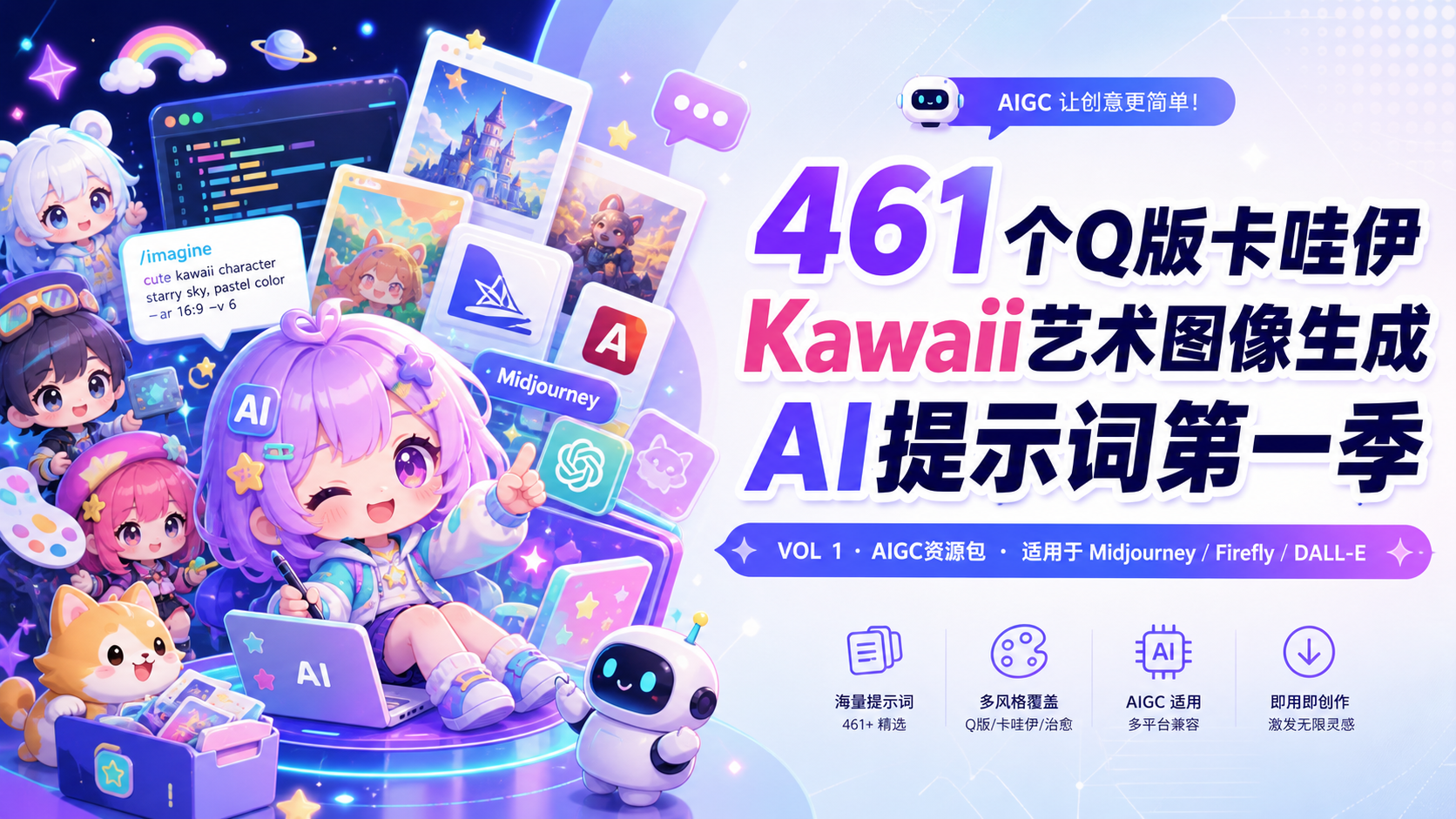 461个Q版卡哇伊Kawaii艺术图像生成AI提示词第一季 VOL 1-AIGC资源