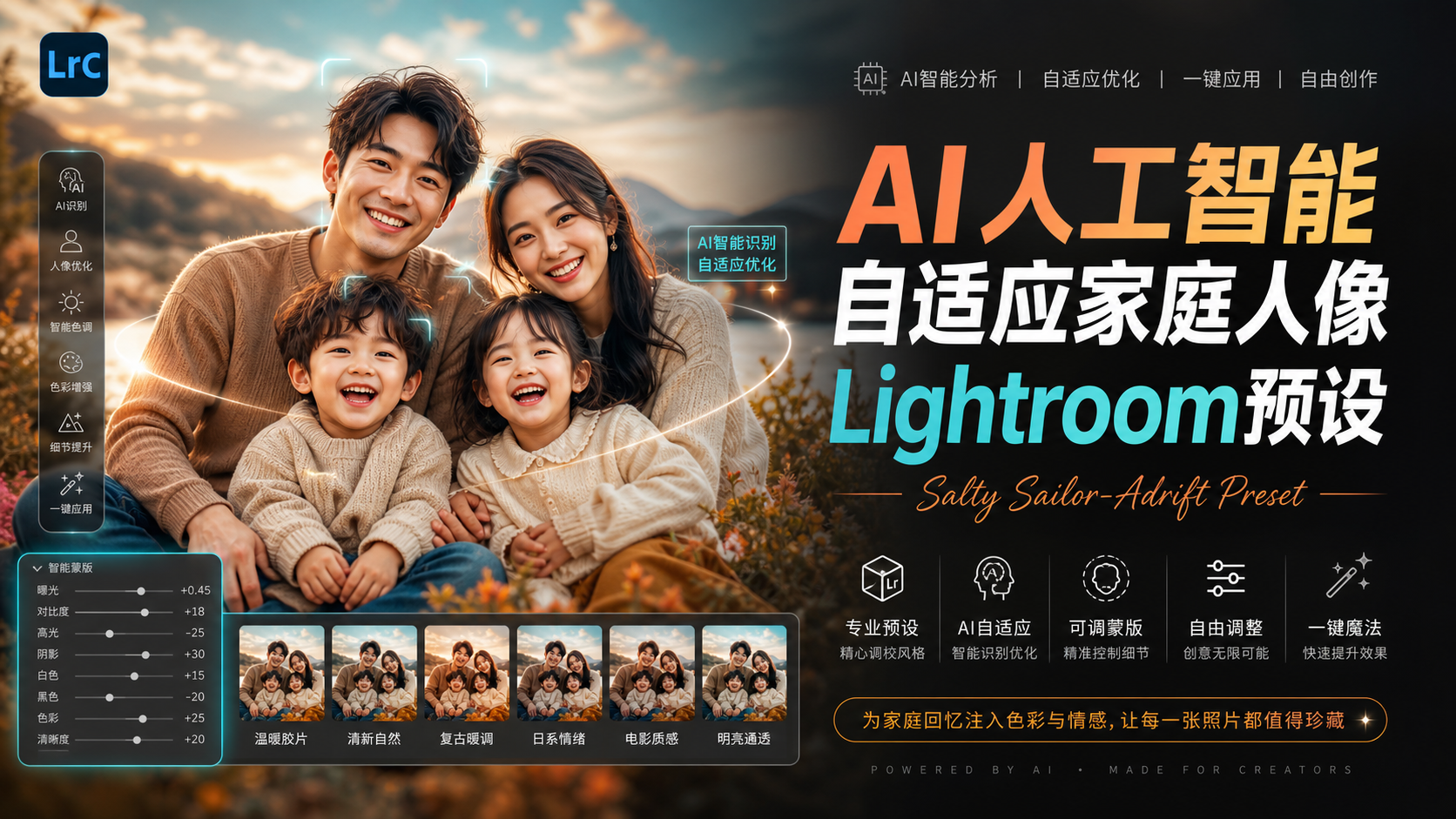 AI智能lr预设AI人工智能自适应家庭人像Lightroom预设 Salty Sailor-Adrift Preset
