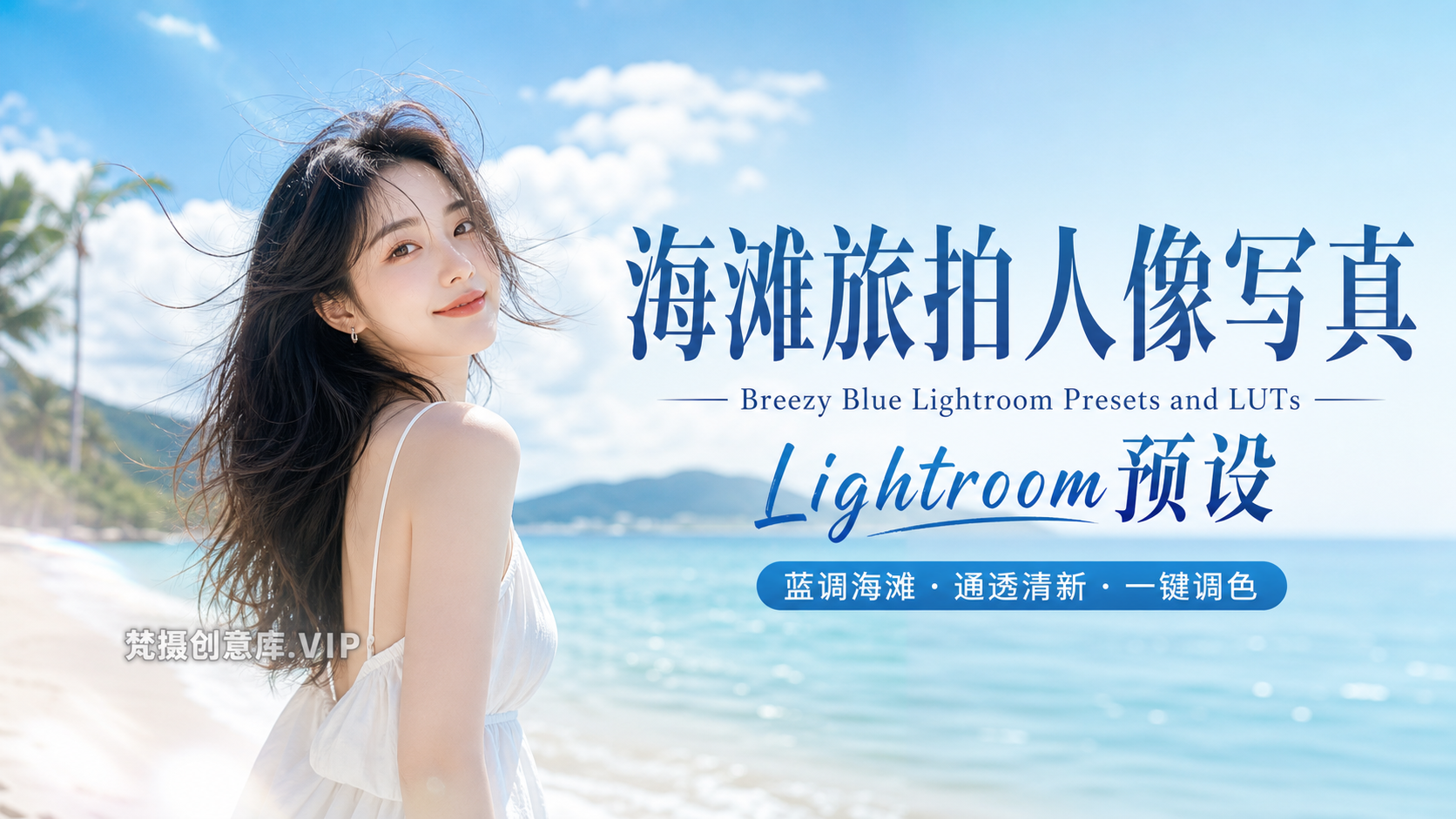 海滩旅拍人像写真LR/LUT预设 Breezy Blue Lightroom Presets and LUTs-Lightroom预设