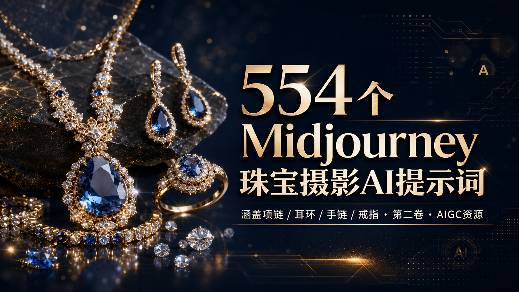 554个Midjourney珠宝摄影AI提示词-涵盖项链耳环手链戒指-第二卷-AIGC资源