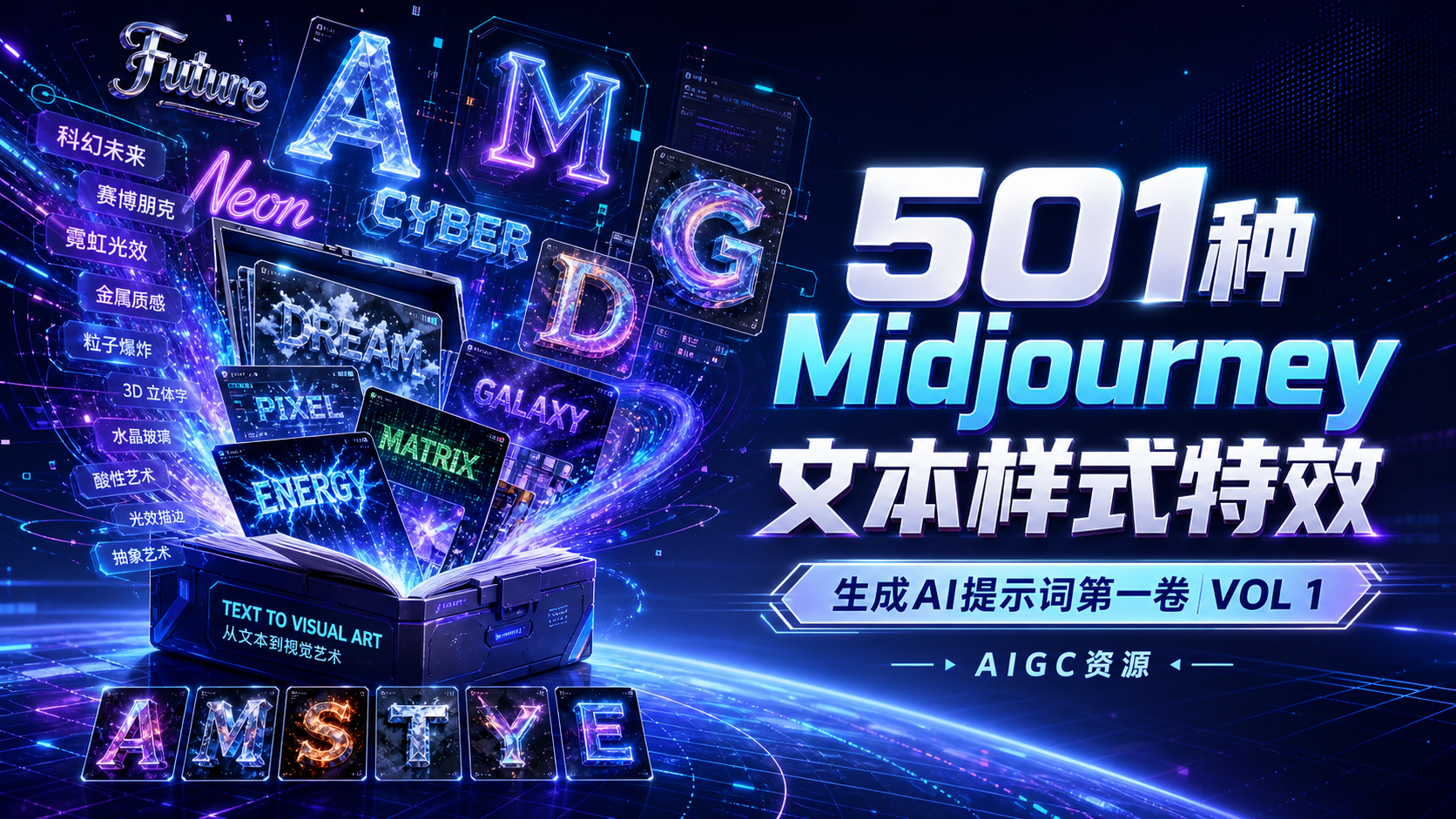 501种Midjourney文本样式特效生成AI提示词第一卷 VOL 1-AIGC资源