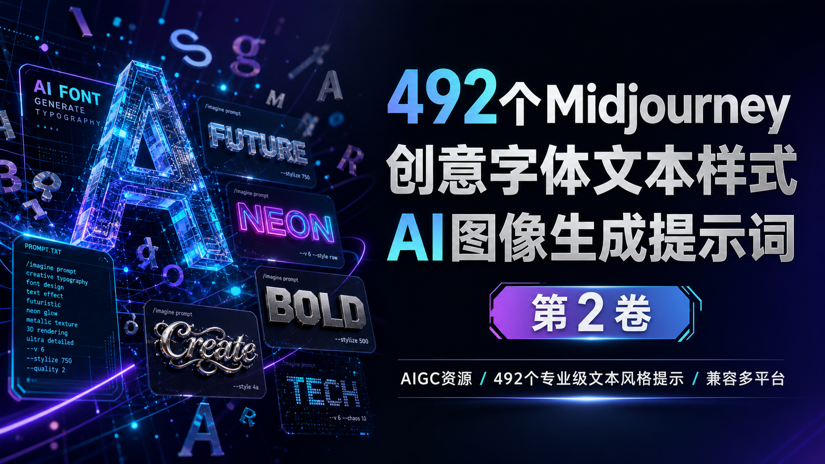492个Midjourney创意字体文本样式AI图像生成提示词第2卷-AIGC资源